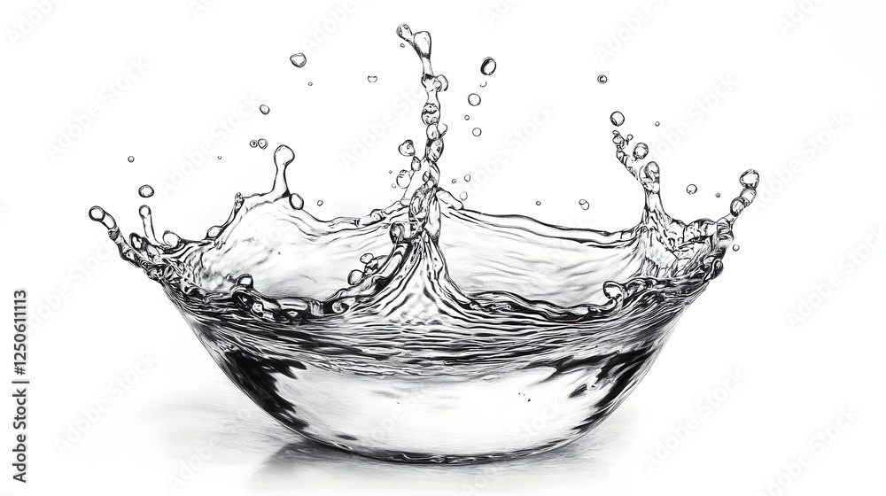 Leinwandbilder Stunning abstract art featuring a dynamic splash of water with flowing liquid droplets and curves creating a visually captivating and elegant visual representation of energy and movement in a clean