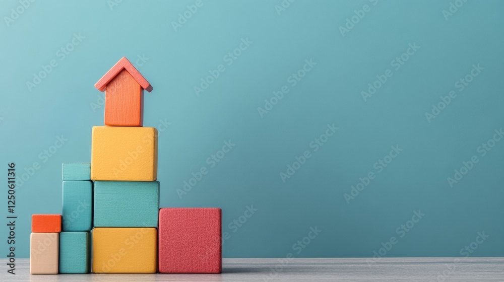 Aufkleber minimalist geometric decor colorful wooden blocks on textured surface for modern office spaces and c