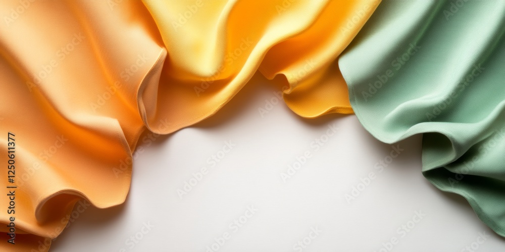 Poster Dynamic Undulating Ribbons Bold Fabric Textures in Green and Orange for Modern Art Installations and Interior Design - Elevates Commercial Spaces with Abstract Fluidity and Depth