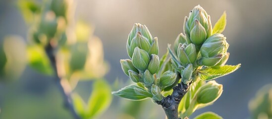 Buds and Young Cones on Tree Branch in Soft Natural Light Spring Growth and Renewal Concept