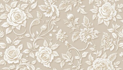 Elegant White Roses and Floral Leaf Pattern Design