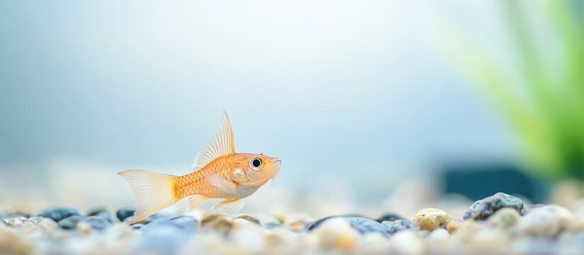 Panaque Catfish Swimming Gracefully in Clear Aquarium with Stones and Green Plants Ideal for Text Overlay