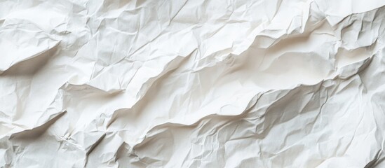 Crumpled white paper texture with intricate folds creating an abstract background for design or artistic applications.