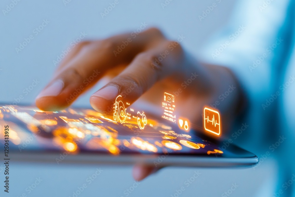 Leinwandbilder Cutting-Edge Holographic Medical Dashboard Interactive Data Visualization on Glass Surface for Modern Healthcare Workspaces and Enhanced Patient Monitoring