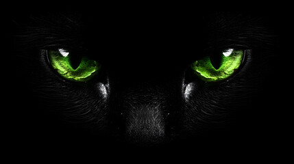Close-up of the green-eyed cat's eyes, reflection photography, primitivism, 2K, high resolution. 