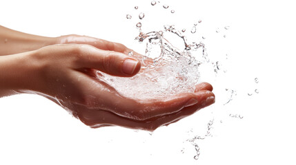 Fototapeta premium Crystal Clear Water Splashing in Hands Cleanliness and Purity Concept
