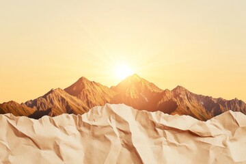 Vintage Climate Imagery Crumpled Parchment Texture with Mountain Sunrise - Atmospheric Stock for Environmental Science and Meteorology Publications