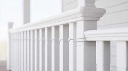 Fototapeta premium Porch railing design featuring intricate stitched details on a clean white background for architectural and interior design inspiration
