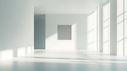 Fototapeta premium Minimalist White Room Sunlight Through Windows