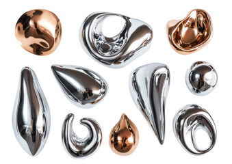 3D render of fluid chrome liquid shapes isolated on white background PNG.AI GENERATED