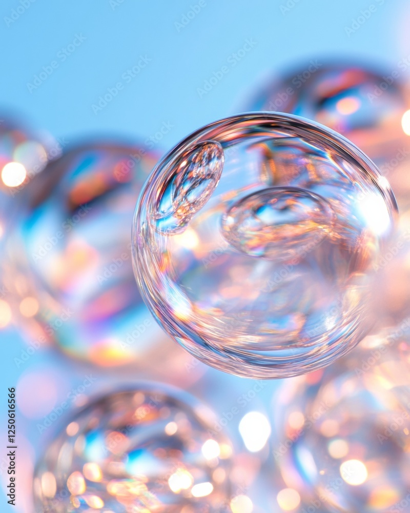 Poster holographic glass sphere visuals crystal-clear texture and iridescent light play for innovative digi