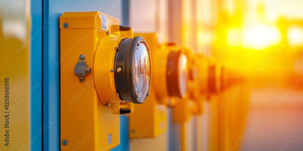 Aufkleber Vibrant Industrial Monitoring Yellow and Blue Professional Sensor Array for Precise Weather Tracking - Advanced Meteorological Instruments Enhancing Environmental Analysis