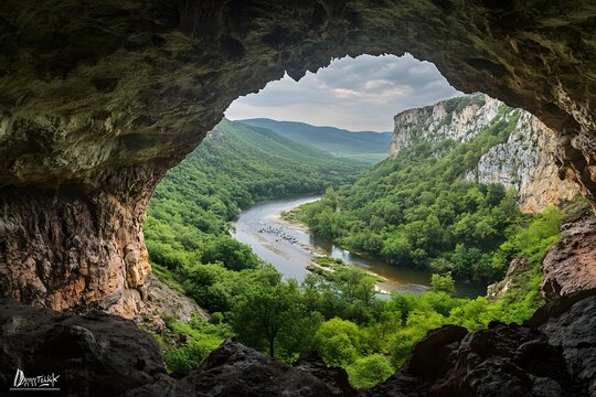 Cave Window River Valley View Landscape
