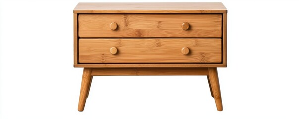 Light Brown Wooden Nightstand with Two Drawers