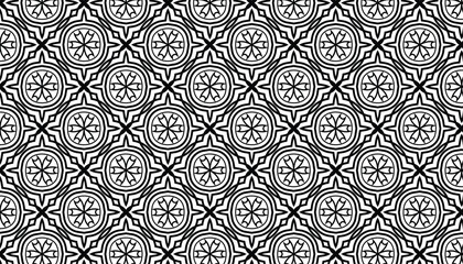 Elegant Black and White Geometric Interlocking Floral Pattern