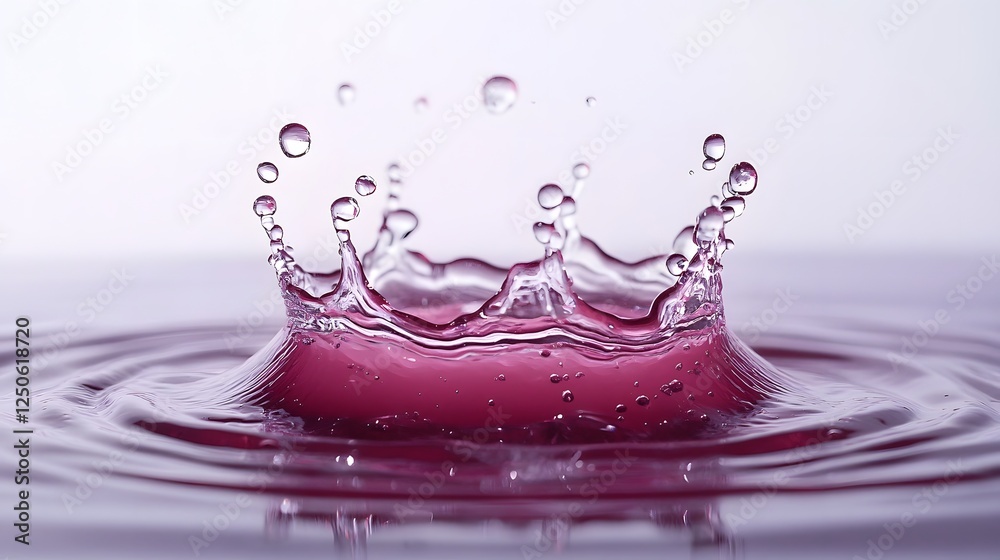 Poster Vibrant red water splash with dynamic ripples and droplets creating an natural looking background  The fluid motion and flowing patterns add a sense of energy and movement to the image