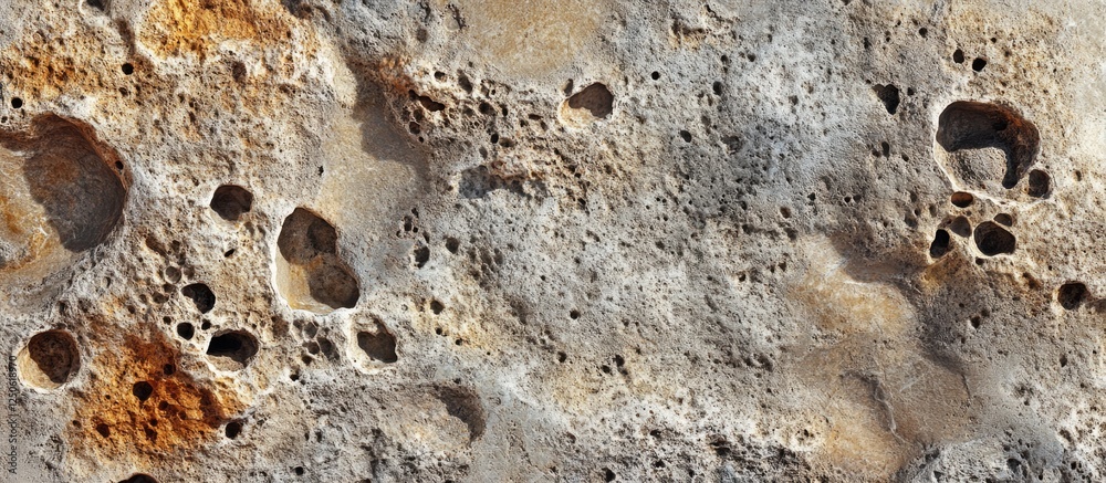 Poster natural porous stone texture featuring irregular holes and variations in color for use in design and