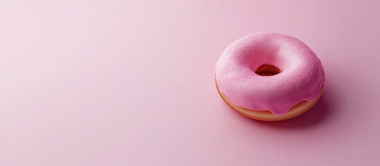 Delightful Pink Frosted Donut on Soft Pink Background with Ample Space for Text and Creative Design Elements
