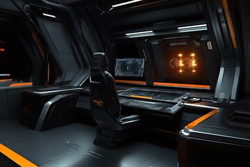 Futuristic Control Room with Advanced Technology Interface Displaying Real-Time Data and Analytics