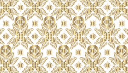 Fototapeta premium Seamless pattern with gold leaves on white background