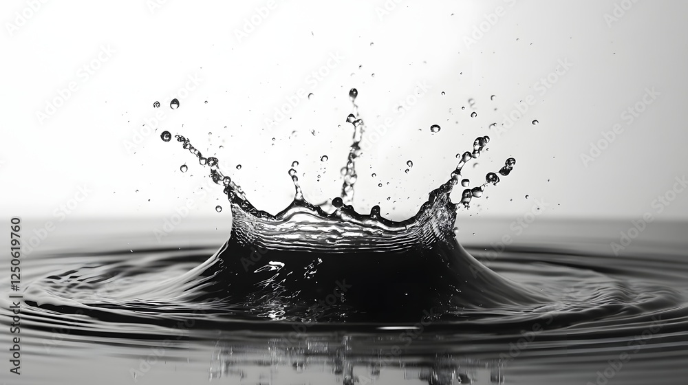 Poster water splash and rippling liquid effect with tranquil atmosphere  Captivating abstract water droplet and flowing wave design in black and white