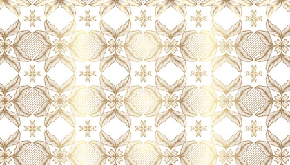 Seamless pattern with gold leaves on white background