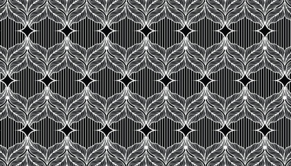 Seamless pattern with leaves. Black and white vector background