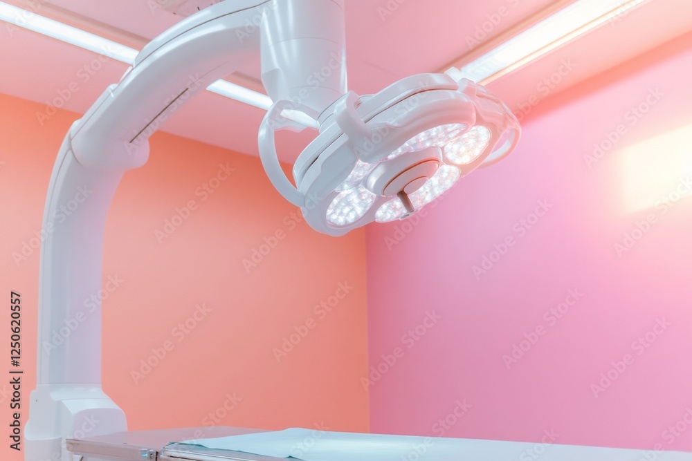 Aufkleber future-forward surgical suite sleek robotic arm and led lights in minimalist pastel room - advanced 