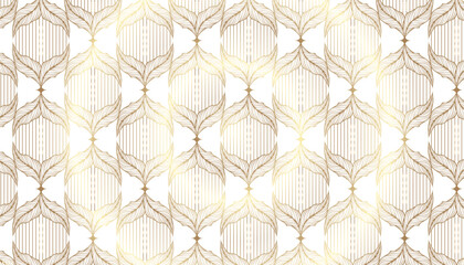 Seamless pattern with gold leaves on white background