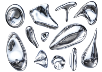 3D render of fluid chrome liquid shapes isolated on white background PNG.AI GENERATED