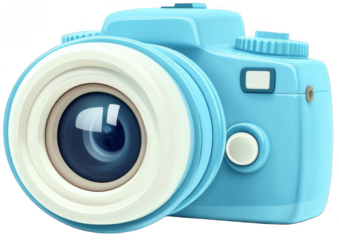 Blue digital camera photography equipment isolated on transparent background for website or app design