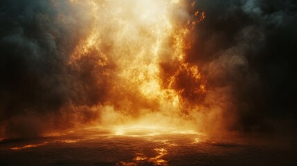 Naklejka premium A dramatic scene of dust particles illuminated by a single light source, creating a mysterious atmosphere.