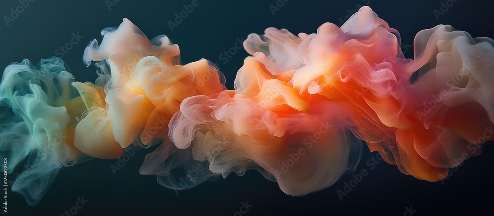 Poster colorful abstract smoke shapes blending in fluid patterns on a dark background creating a mesmerizin
