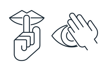 Secret. Keep quiet, don't show. Set of vector linear icons isolated on white background.