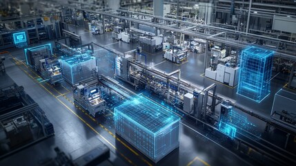 Futuristic Manufacturing Facility with Digital Automation Technology