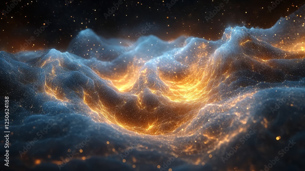 Wall mural a dreamy scene of tiny particles suspended in the air, creating an ethereal effect against a dark ba