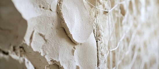 Plaster fragments on a construction net demonstrating texture and material details in renovation and restoration projects.