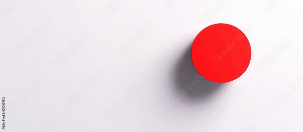 Poster red circular shape casting a shadow on a clean white background emphasizing minimalistic design and 