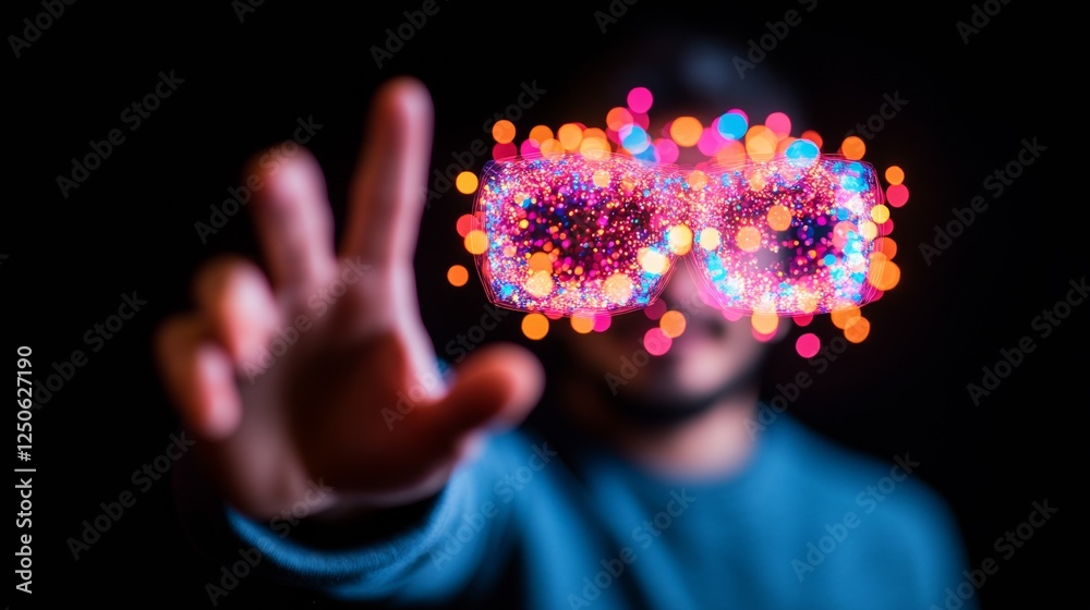 Poster vibrant neon vr experience educator demonstrates interactive technology with colorful visuals - inno