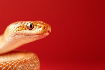 Fototapeta premium Vibrant Lunar New Year Visual Gold-Toned Snake on Red Textured Background Cultural Design Stock for Festive Event Promotions and Creative Marketing Materials