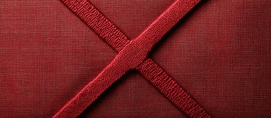 Red fabric texture featuring decorative seams arranged in a cross pattern for elegant textile design and background use.