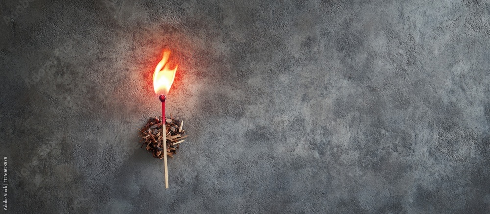 Poster burning matchstick on a textured gray background creating visual contrast and emphasizing the theme 