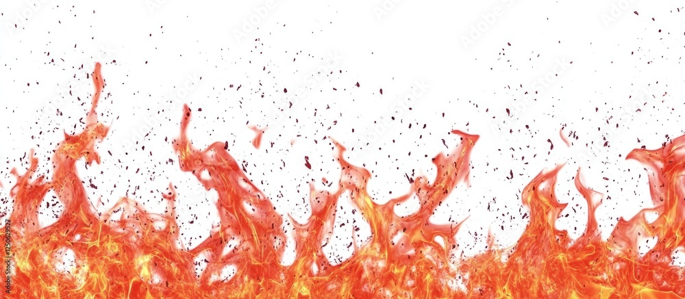 Poster vibrant red flame graphics creating a dynamic visual effect against a clean white background suitabl