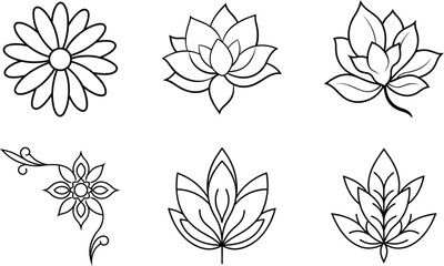 Simple Line Art Flower Drawings Daisy, Lotus, Magnolia Designs