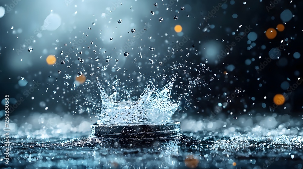 Poster vivid splashes and droplets of rainwater suspended in motion creating a dynamic and mesmerizing abst