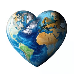 Heart-shaped Earth symbolizing love for the planet and environmental conservation, highlighting humanity's bond with nature.