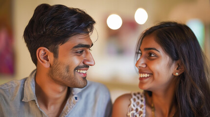 Naklejka premium happy indian couple standing together outdoor