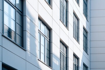 Fototapeta premium Modern architectural design of office building windows in urban setting photography daylight detailed perspective