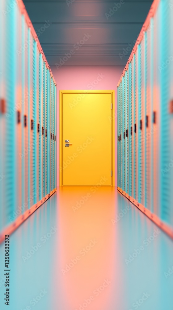 Poster Vibrant Tech Hub Neon Server Racks with Cable Management and Cooling Systems - Data Center Design for Innovative IT Infrastructure Management