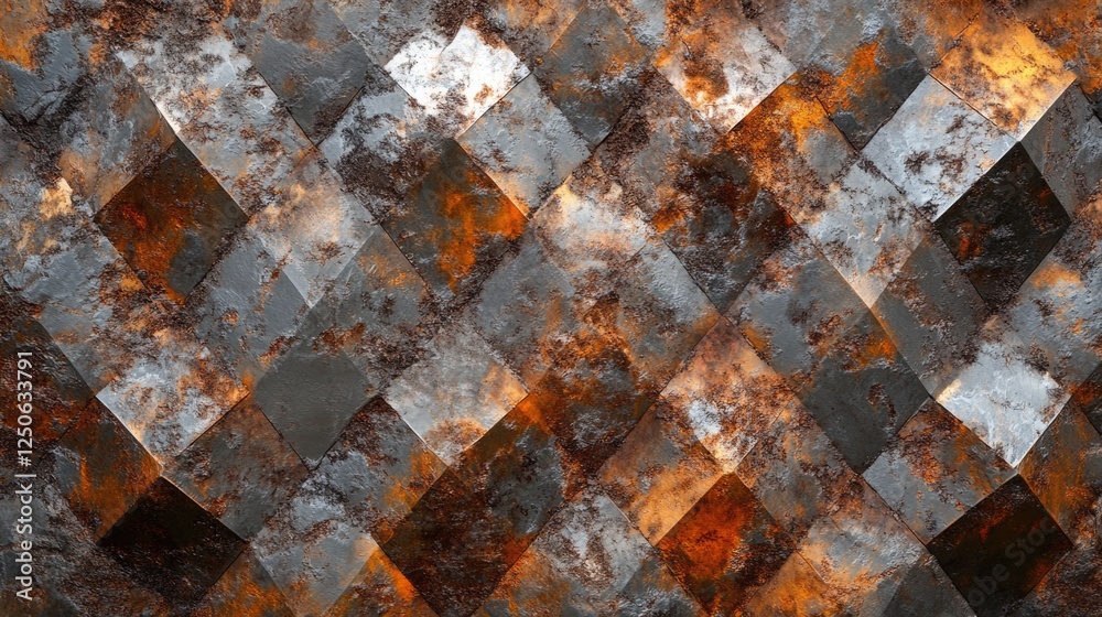 Poster Rugged Steel Surface Texture with Diamond Pattern Featuring Earthy Tones and Weathered Look for Industrial Design and Background Use